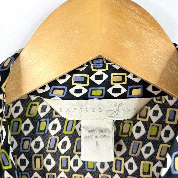 Vintage Express Silk Funky Pattern 100% Silk Button Down Small - Picture 3 of 9